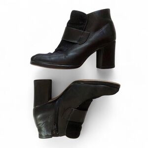 Vintage 90’s Black Leather Pony-hair Ankle Boots